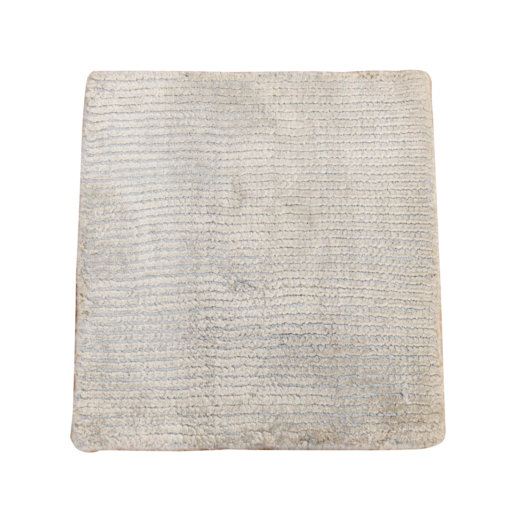 1'x1' Ivory, Hand Loomed, Wool and Bamboo Silk, Textured Pile, Modern Design, Table Top, Oriental Rug 